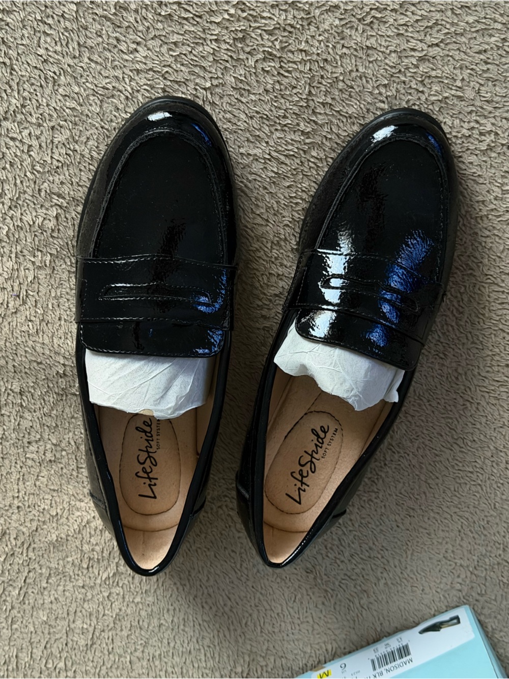 NIB Life Stride Black Patent Leather Slip-On Penny Loafers Size 6 Women